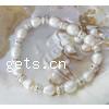 Pulseras de la perla, Perlas cultivadas de agua dulce, con diamantes de imitación, 7-8mm 6mm, longitud:7.5 Inch, Vendido por Sarta