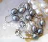 Freshwater Pearl Necklace, with brass chain, Rice, platinum color plated, with cubic zirconia & single-strand 7-8mm Inch 