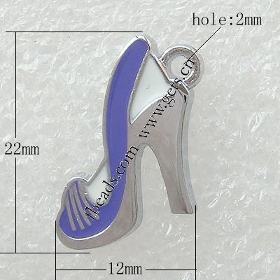 Zinc Alloy Shoes Pendants, with enamel, plated, enamel, more colors for choice, 22x12x2mm, Hole:Approx 2mm, Sold By PC