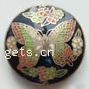 Smooth Cloisonne Beads, Flat Round, with flower pattern Approx 1.5mm 