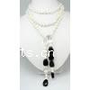 Freshwater Pearl Necklace, with Black Agate & Crystal, single-strand, 8-9mm Inch 