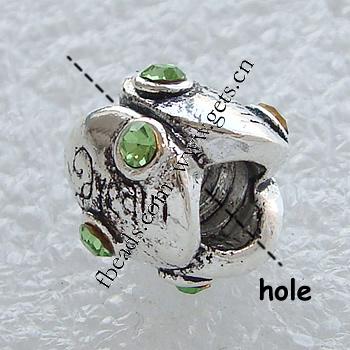 Rhinestone Zinc Alloy European Beads, plated, without troll & with rhinestone, more colors for choice, 11x10mm, Hole:Approx 4mm, Sold By PC