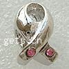 Rhinestone Zinc Alloy European Beads, Awareness Ribbon, plated, without troll & with rhinestone Approx 4mm 