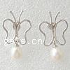 Freshwater Pearl Drop Earring, sterling silver post pin, Butterfly, plated 