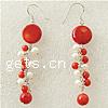 Coral Drop Earring, sterling silver earring hook, Round, red, 13mm 7.5mm .7 Inch 