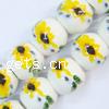 European Porcelain Beads , Round, printing, without troll, yellow, 15mm Approx 6mm 