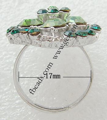 Rhinestone Zinc Alloy Finger Ring, plated, with rhinestone, more colors for choice, 26x22mm, Hole:Approx 17mm, US Ring Size:7, Sold By PC