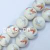 Decal Porcelain Beads, Round, with flower pattern, 12mm 