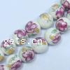 Decal Porcelain Beads, Round, with flower pattern, 12mm 