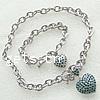 Rhinestone Zinc Alloy Jewelry Set, bracelet & necklace, Heart, with rhinestone  .5 Inch 