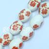 Perles porcelaine D, ovale, avec le motif de fleurs & décalque Environ 3mm, Vendu par PC