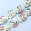 Perles porcelaine D, ovale, avec le motif de fleurs & décalque Environ 3mm Vendu par sac