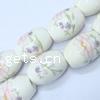 Perles porcelaine D, ovale, avec le motif de fleurs & décalque, blanc Environ 3mm, Vendu par PC