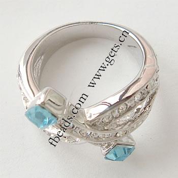 Rhinestone Zinc Alloy Finger Ring, plated, different size for choice & with rhinestone, more colors for choice, 18mm, Sold By PC