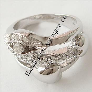 Rhinestone Zinc Alloy Finger Ring, plated, different size for choice & with rhinestone, more colors for choice, 20mm, Sold By PC
