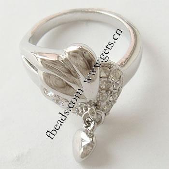 Rhinestone Zinc Alloy Finger Ring, plated, different size for choice & with rhinestone, more colors for choice, 18mm, Sold By PC