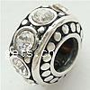Rhinestone Thailand Sterling Silver European Beads, Rondelle, with rhinestone & large hole Approx 5mm 