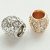 Rhinestone Zinc Alloy European Beads, Drum, plated, without troll & with rhinestone Approx 6.5mm 