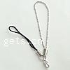 Fashion Mobile Phone Lanyard, Brass, with Fiber, platinum color plated, ball chain, 89mm 69mm .25 Inch 