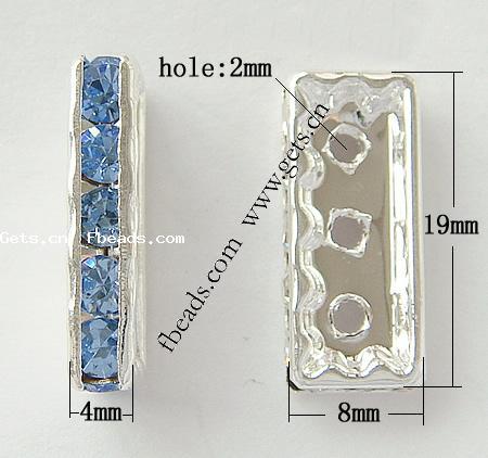 Rectángulo Rhinestone Spacer, metal, Rectángular, chapado, 3-aro & con diamantes de imitación de Mideast, más colores para la opción, 19x4mm, agujero:aproximado 2mm, 500PCs/Bolsa, Vendido por Bolsa