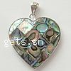 Zinc Alloy Shell Pendants, with Abalone Shell, Heart, platinum color plated, mosaic 