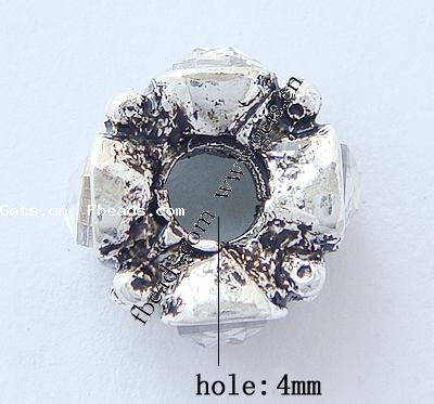Perles European de stras d'alliage de Zinc , rondelle, Placage, sans filetage & avec strass, plus de couleurs à choisir, 12.5x7mm, Trou:Environ 4mm, Vendu par PC