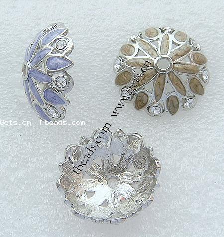 Zinc Alloy Bead Caps, Flower, plated, enamel & with rhinestone, more colors for choice, nickel free, 30x30mm, Hole:Approx 3mm, Sold By PC
