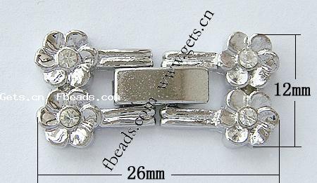 Zinc Alloy Watch Band Clasp, Flower, plated, with rhinestone, more colors for choice, nickel free, 26x12x4mm, Hole:Approx 1mm, Sold By PC