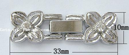Zinc Alloy Watch Band Clasp, Flower, plated, with rhinestone, more colors for choice, nickel, lead & cadmium free, 33x10x4mm, Hole:Approx 1mm, Sold By PC
