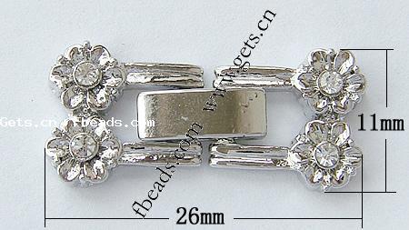 Zinc Alloy Watch Band Clasp, Flower, plated, with rhinestone, more colors for choice, nickel, lead & cadmium free, 26x11x3mm, Hole:Approx 1mm, Sold By PC