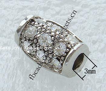 Zinc Alloy Tube Beads, plated, with rhinestone, more colors for choice, nickel, lead & cadmium free, 12x8mm, Hole:Approx 3mm, Sold By PC