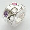 Cubic Zirconia Sterling Silver European Beads, 925 Sterling Silver, Tube, without troll & with cubic zirconia Approx 5mm 