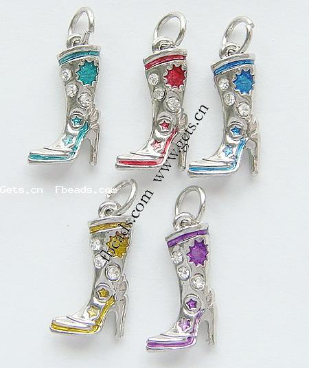 Zinc Alloy Shoes Pendants, with Rhinestone & enamel, plated, enamel & with rhinestone, more colors for choice, 22x12.5x6mm, Hole:Approx 5mm, 500PCs/Lot, Sold By Lot