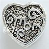 Zinc Alloy Message European Beads, Heart, word mom, plated, with letter pattern & without troll Approx 4mm 