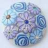 Polymer Clay Jewelry Pendants, Flat Round, with flower pattern & with rhinestone Approx 1mm 