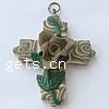 Polymer Clay Jewelry Pendants, Cross, with flower pattern 