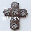 Polymer Clay Jewelry Pendants, Cross, with flower pattern, brown Approx 2mm 