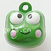 Messing Glocke Anhänger, Frosch, Emaille, grün, frei von Blei & Kadmium, 17x15x15mm, Bohrung:ca. 2mm, verkauft von PC