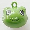 Messing Glocke Anhänger, Frosch, Emaille, grün, frei von Blei & Kadmium, 17.5x15x14.5mm, Bohrung:ca. 2.5mm, verkauft von PC