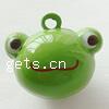 Messing Glocke Anhänger, Frosch, Emaille, grün, frei von Blei & Kadmium, 21x15x15mm, Bohrung:ca. 2.5mm, verkauft von PC