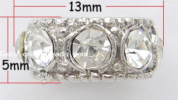 Perles European de stras d'alliage de Zinc , rondelle, Placage, sans filetage & avec strass, plus de couleurs à choisir, protéger l'environnement, sans nickel, plomb et cadmium, 13x5mm, Trou:Environ 7mm, Vendu par PC
