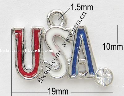 Zinc Alloy Enamel Pendants, plated, with rhinestone, more colors for choice, nickel, lead & cadmium free, 19x10x2mm, Hole:Approx 1.5mm, Sold By PC