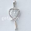 Sterling Silver Pinch Bail, 925 Sterling Silver, Heart, plated, with cubic zirconia Approx 4mm 