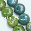 Glasierte Porzellan Perlen, flache Runde, glaciert, keine, 14x14x7mm, Bohrung:ca. 2mm, 500PCs/Tasche, verkauft von Tasche