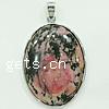 Rhodonite Pendants, Rhodochrosite, with Brass, Oval, silver color plated Approx 5mm 