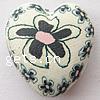 Perles bijoux Fimo , argile de polymère, coeur, avec le motif de fleurs Environ 1.5mm, Vendu par PC