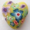 Polymer Clay Jewelry Beads, Heart, with flower pattern Approx 2mm 