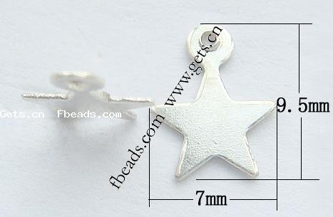 Sterling Silver Tag, 925 Sterling Silver, Star, plated, more colors for choice, 9.5x7x0.5mm, Hole:Approx 1mm, Sold By PC