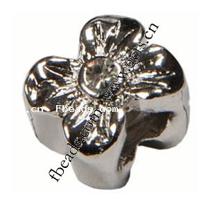 Perles European de stras d'alliage de Zinc , fleur, Placage, avec les strass de Moyen-Orient & sans filetage, plus de couleurs à choisir, 9x9mm, Trou:Environ 4.5-5mm, Vendu par PC