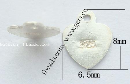 Sterling Silver Tag, 925 Sterling Silver, Heart, plated, more colors for choice, 8x6.5x0.5mm, Hole:Approx 1mm, Sold By PC